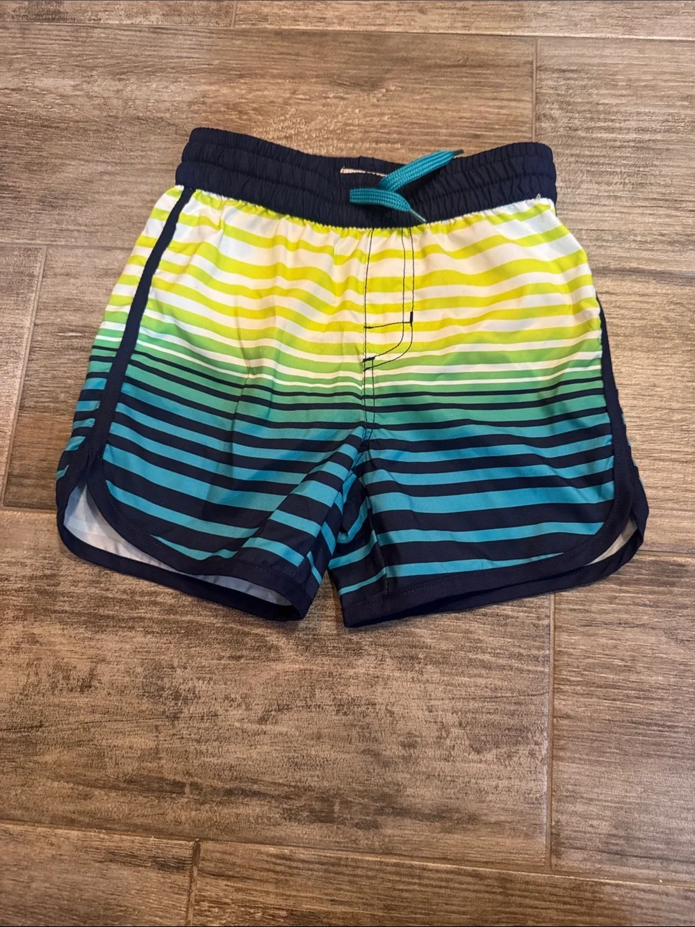 Hatley Boys Gradient Stripe Swim Trunks - Yellow, Green & Teal